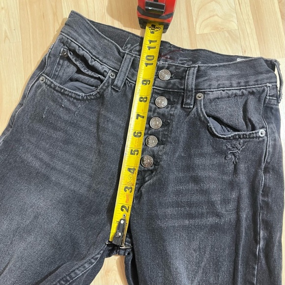 We The Free Free People Black Denim Distressed Button Fly Raw Hem Jeans Size 24 - Picture 6 of 8